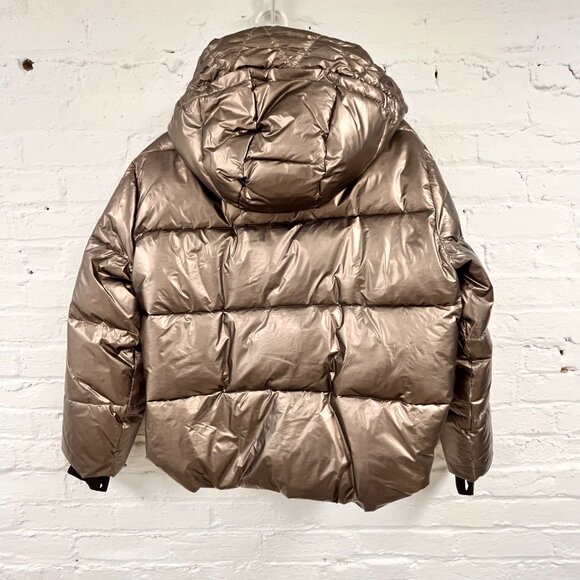 GAP Puffer Jacket Womens Medium Metallic Gray Cropped Detachable Hood PrimaLoft - Picture 16 of 16